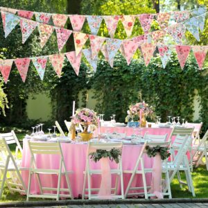 Funtery 5 Pcs Retro Bright Floral Paper Garland Chic Tea Party Garland Wildflower Garland Floral Triangle Banner for Wedding Birthday Parties Festivals Home Outdoor Hanging Decorations