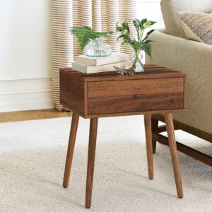 Mazefur Hidden Compartment Nightstands Set of 2, Concealment Furniture Mid Century Bed Side Table with Drawer, Hidden Storage End Table for Bedroom Living Room, Walnut Color