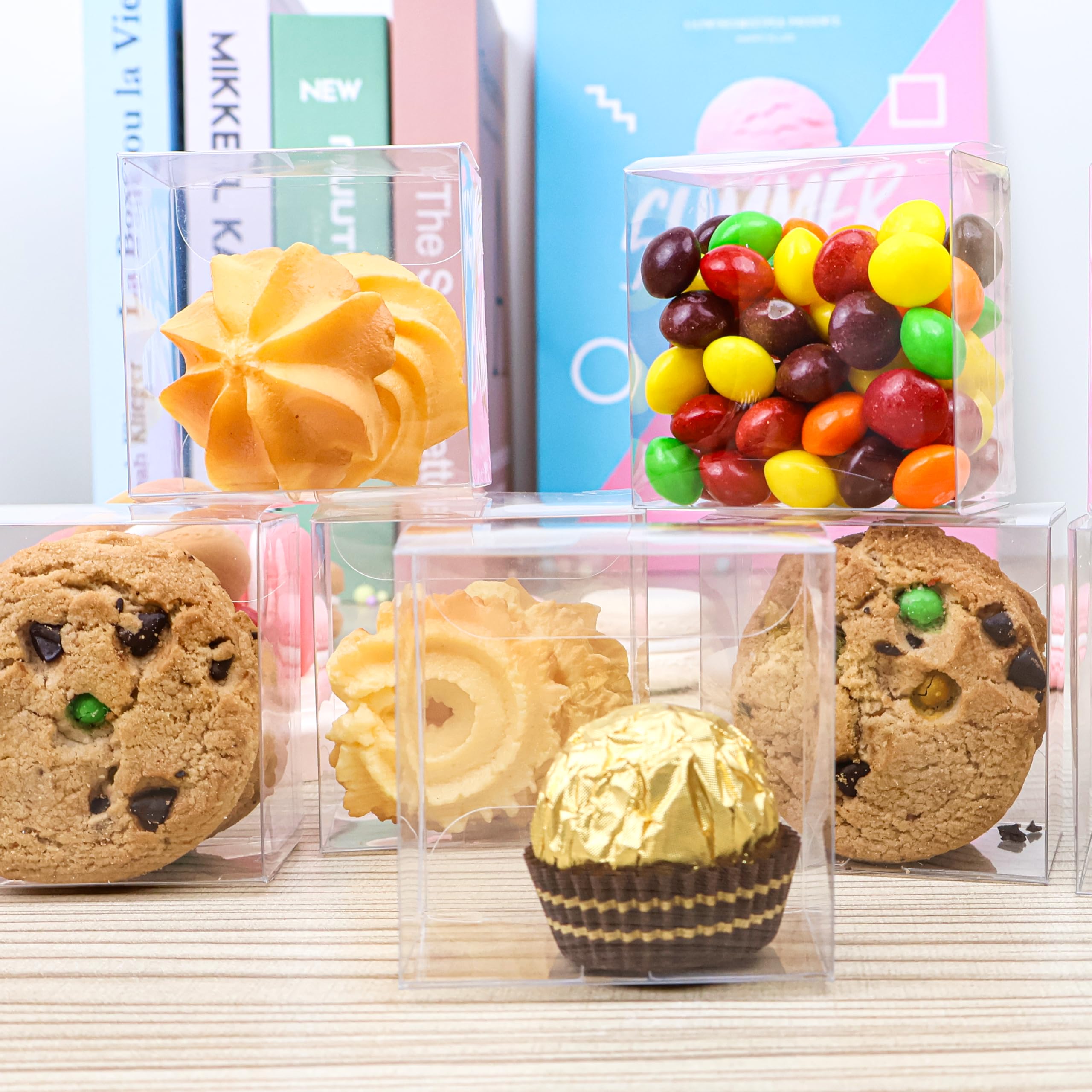 Capkyke 50pcs 2.2x2.2x1.4 Inch Oreo Boxes Small Clear Cookie Boxes Single Macaron Boxes Candy Boxes for Small Treat Wedding Favors Party Boxes Small Gift Boxes