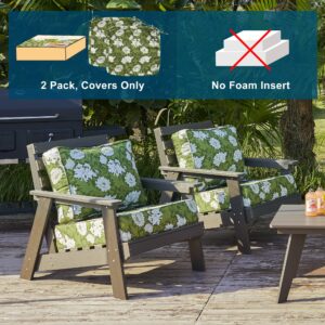 ARTPLAN Patio Chair Seat Cushion Slipercover(Cover-only No Insert) Outdoor Patio Cushion Covers Set with Tie,Zipper Colsure,Floral 20"X22"X4"(2 Pack),Green Leaf