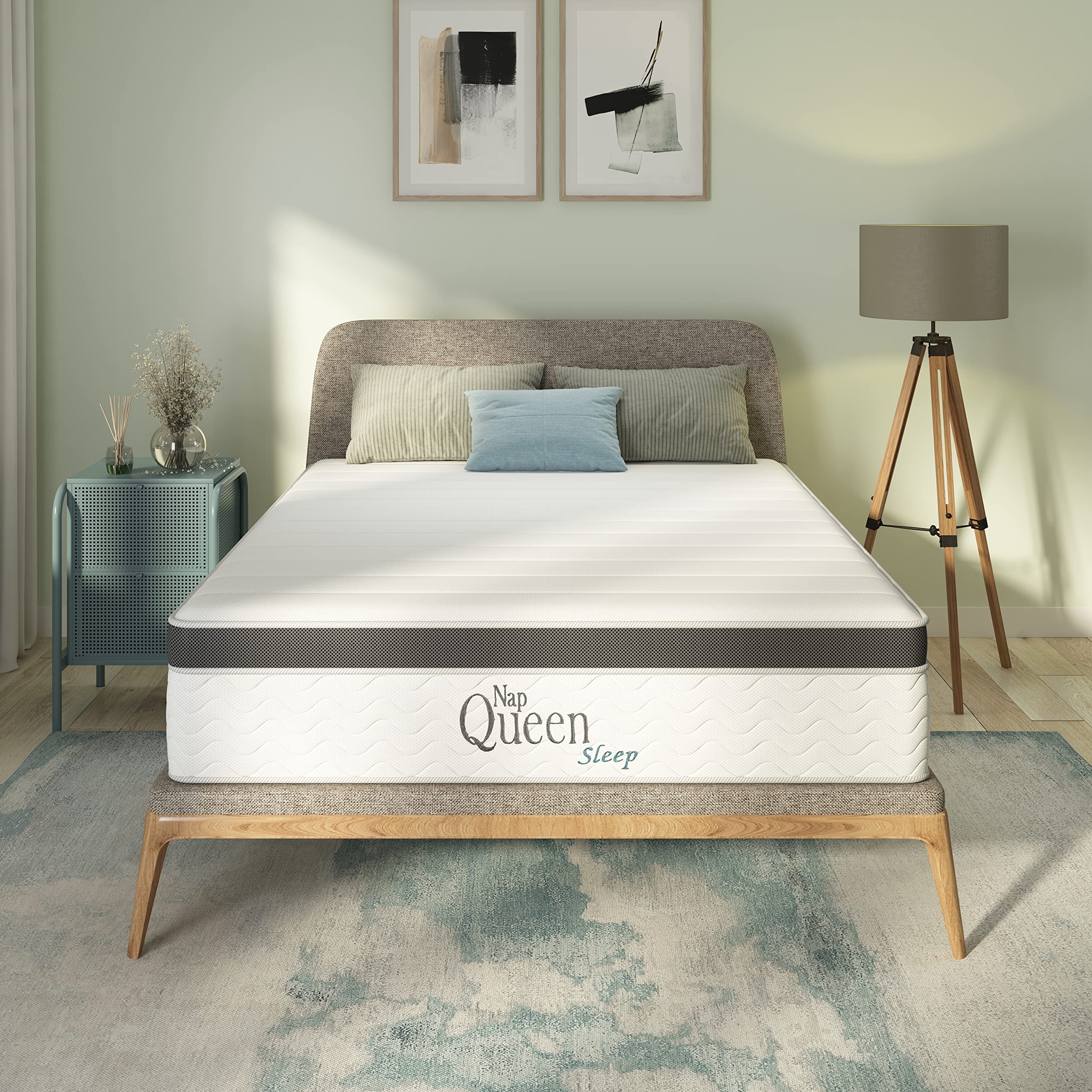 NapQueen 10 Inch Maxima Hybrid Mattress, Queen Size, Cooling Gel Infused Memory Foam and Innerspring Mattress, Bed in a Box,White & Gray