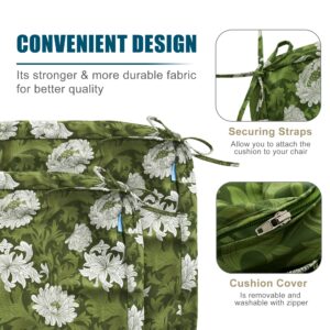 ARTPLAN Patio Chair Seat Cushion Slipercover(Cover-only No Insert) Outdoor Patio Cushion Covers Set with Tie,Zipper Colsure,Floral 20"X22"X4"(2 Pack),Green Leaf