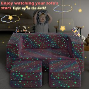 fond + found Kids Couch, Glow in The Dark Modular Kids Explore Sofa for Toddler 3 in 1 Fold Out Kids Toddler Sofa, Convertible Plush Toddler Couch with Washable and Durable Covers