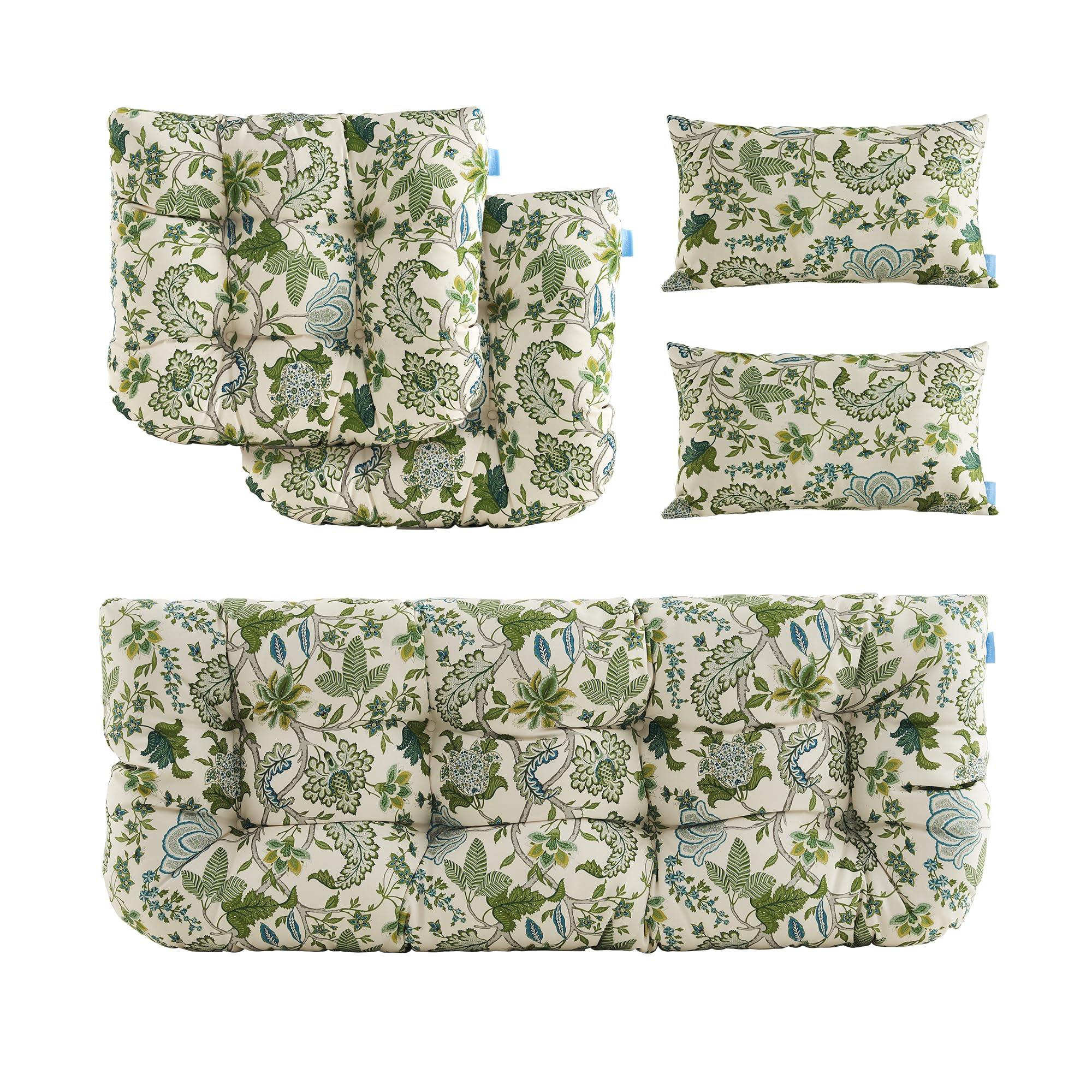 ARTPLAN Outdoor Loveseat Cushions,5 Piece Wicker Chair Cushions Set,Tufted Cushons for Wicker Bench Patio Furniture,Floral