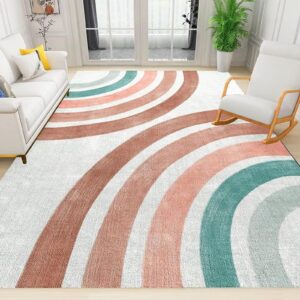 retro modern boho abstract area rugs, mid century geometric rainbow bedroom rug, comfortable soft with non-slip backing ideal for living room boy girl dining room study decor 6 x 8ft