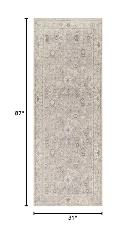 Livabliss x Becki Owens Davina Damask Runner Area Rug, 2'7" x 7'3", Light Grey