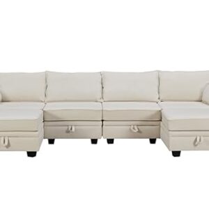 WILLIAMSPACE 115" Sectional Sofa for Living Room, Modern U-Shape Modular Sofa with Storage, 6 Seat Convertible Sofa Couch with Reversible Chaise - Beige