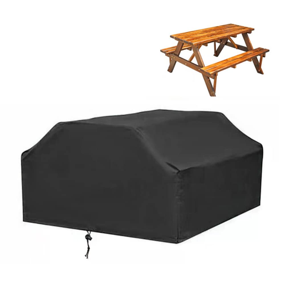 BOSKING 73 Inch Waterproof Picnic Table Cover Black Outdoor Folding Picnic Table Chair Covers Patio Camping Table Bench Covers Rectangle Furniture Cover for Outdoor Backyard Patio Deck Porch (73x59x31.5in)