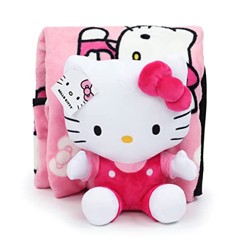 Hello Girly Mini Pillow Buddy and 46 Inch x 60 Inch Super Soft 2 Piece Blanket Set for Kids - Official Hello Kitty Product