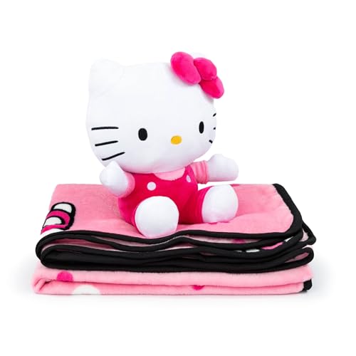 Hello Girly Mini Pillow Buddy and 46 Inch x 60 Inch Super Soft 2 Piece Blanket Set for Kids - Official Hello Kitty Product