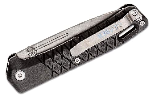 Gerber Zilch Folding Knife 3.1" Stonewashed Drop Point Plain Blade, Black GRN Handles