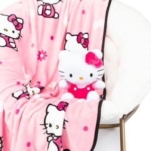 Hello Girly Mini Pillow Buddy and 46 Inch x 60 Inch Super Soft 2 Piece Blanket Set for Kids - Official Hello Kitty Product