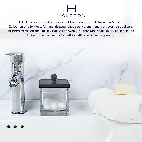 Indecor Home H Halston Apothecary Glass Cotton Jar Holder for Qtips, Cotton Balls, Floss, Storage Canister ,Bathroom Organization, With Matte Black 304L Stainless Steel Lid, Makeup Vanity Organizer