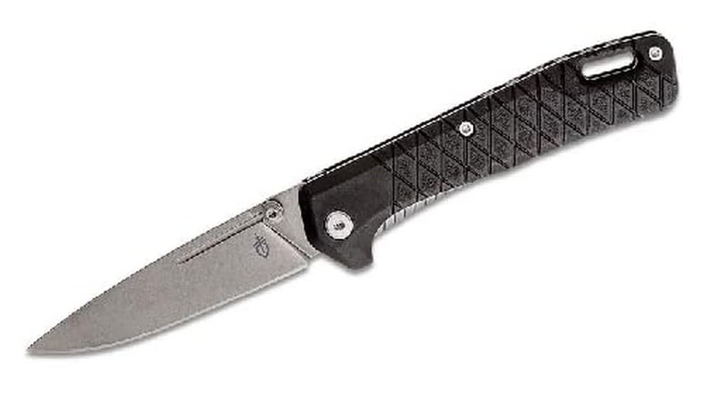 Gerber Zilch Folding Knife 3.1" Stonewashed Drop Point Plain Blade, Black GRN Handles