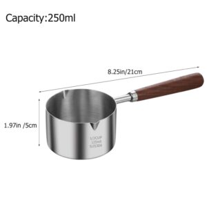 Sauce Pan 250ML Saucepan Stainless Steel Sauce Pot Double Spout Oil Pan Warming Pot Frothing Pitcher Dishwasher Safe for Home Kitchen Cookware Accessories