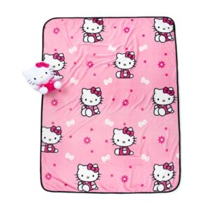 hello girly mini pillow buddy and 46 inch x 60 inch super soft 2 piece blanket set for kids - official hello kitty product