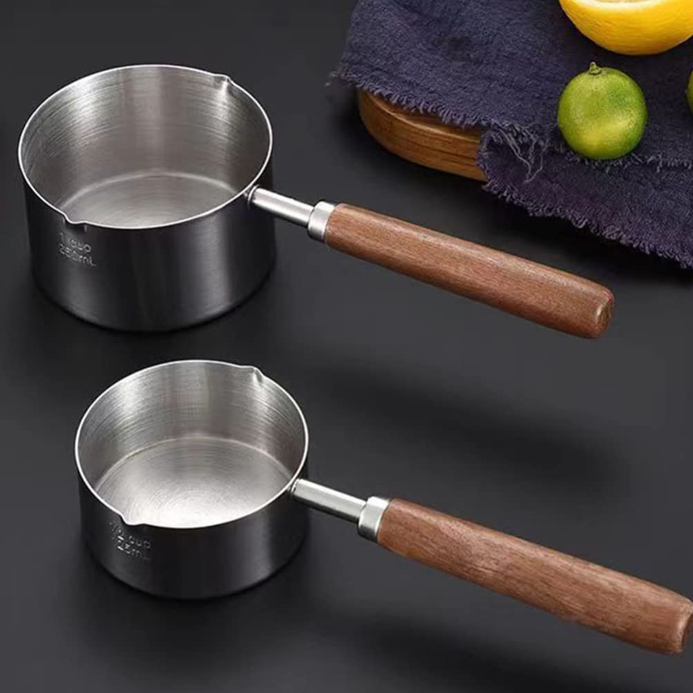 Sauce Pan 250ML Saucepan Stainless Steel Sauce Pot Double Spout Oil Pan Warming Pot Frothing Pitcher Dishwasher Safe for Home Kitchen Cookware Accessories