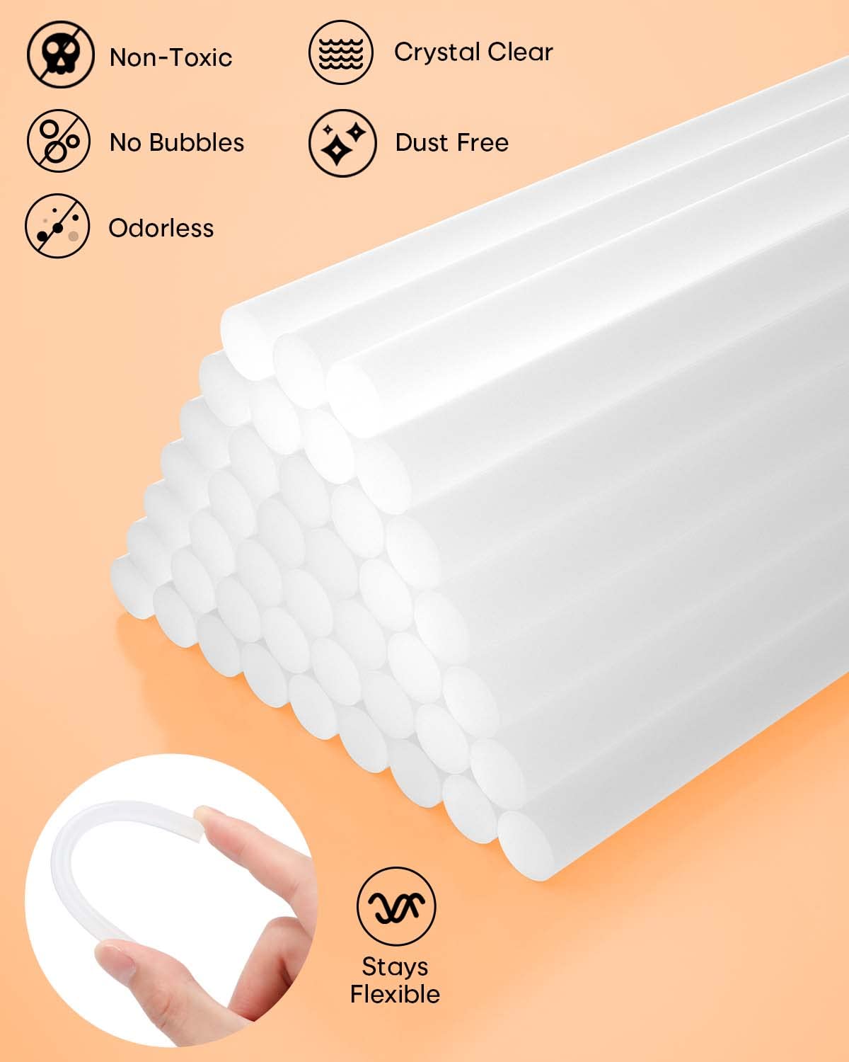 SHALL Full Size Hot Glue Sticks, 0.43” Dia x 8” Long, 70-Pack Clear Hot Melt Glue Gun Sticks for All-Temp Glue Guns, Multipurpose for Kids Adults DIY Art Craft Sealing Repairing Festival Decoration