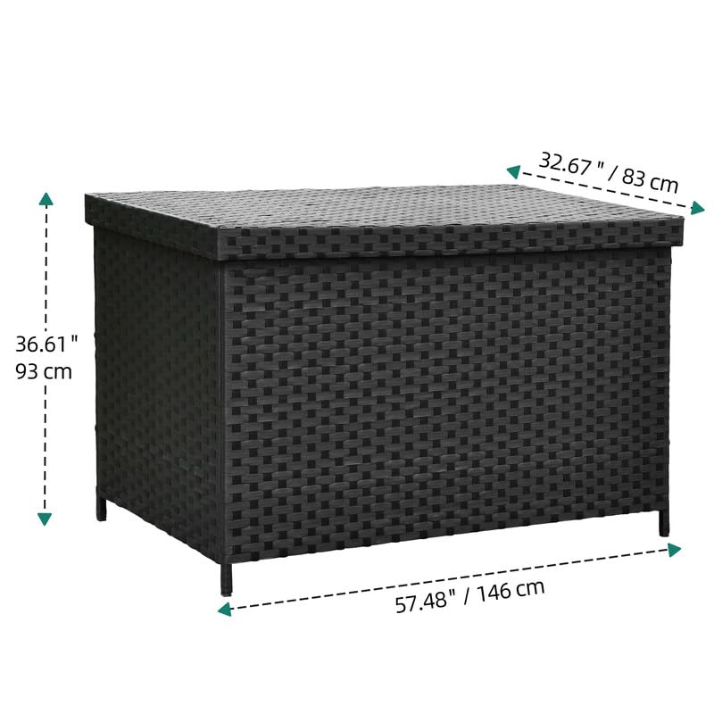 YITAHOME 230 Gallon Wicker Deck Box, XXL All-Weather Outdoor Storage Box, Rattan Storage Bin for Patio Furniture, Outdoor Cushions, Pool Storage and Garden Tools - Black