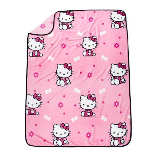 Hello Girly Mini Pillow Buddy and 46 Inch x 60 Inch Super Soft 2 Piece Blanket Set for Kids - Official Hello Kitty Product