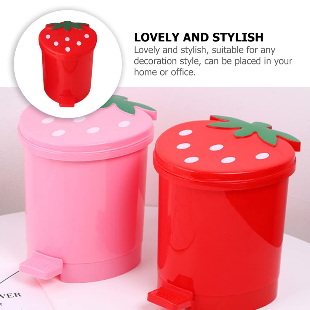 CALLARON Desktop Trash Can Bedroom Garbage Can Cutecore Countertop Trash Cans Trash Recycling Containers Kids Wastebasket Kawaii Table Top Trash Can Office Plastic Compost Bin Strawberry