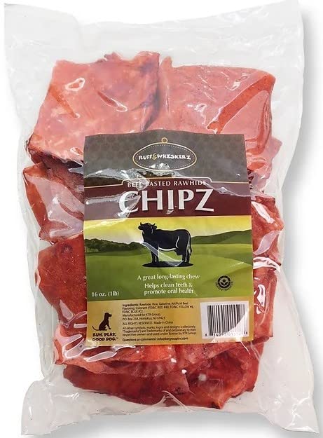 KTR Ruff & WHISKERZ Beef Basted Rawhide Chips | Long-Lasting Dog Chew & Treat | Help Keep Teeth Clean | 1 LB