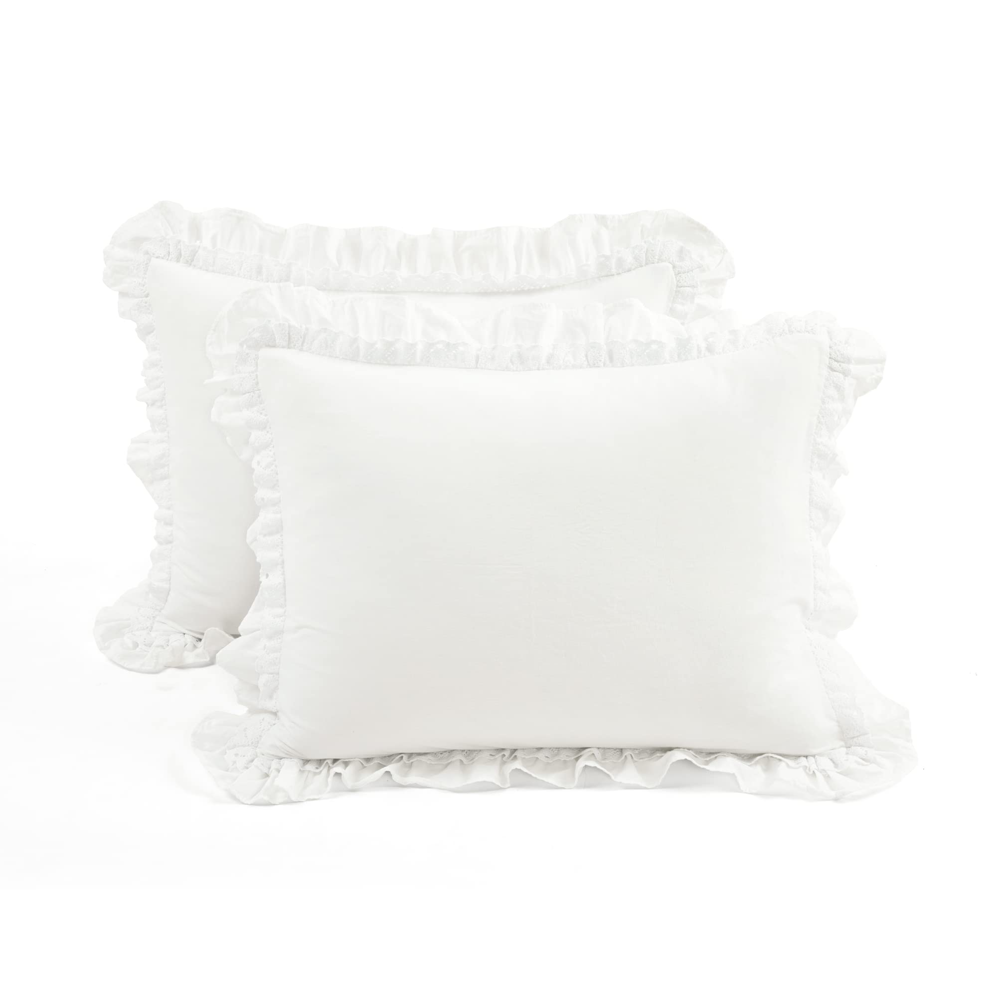 Lush Decor Ella Ruffle Lace 100% Cotton 3 Piece Duvet Cover Set, Full/Queen, White