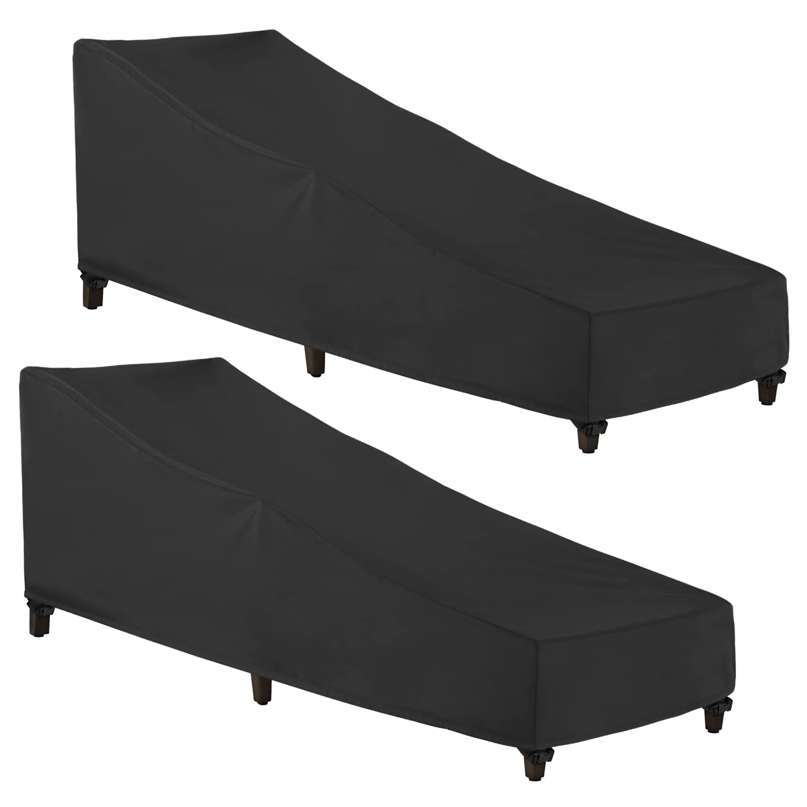 SunPatio Chaise Lounge Cover Outdoor Waterproof, 2 Pack Patio Lounge Chair Covers with Windproof Buckle Straps, UV & Rip & Fade Resistant, All Weather Protection, 80W x 30D x 26H inch, Black