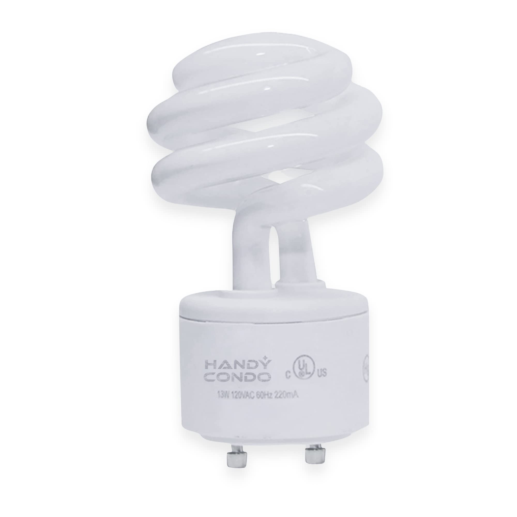 HANDYCONDO 13 Watt CFL GU24 Light Bulb with Two Prongs - T2 Mini Spiral Light Bulbs 4200k - 120v 60Hz Cool White Light - Twist Lock Compact Fluorescent Light Bulbs for Indoor Use -4 Pack UL Approved