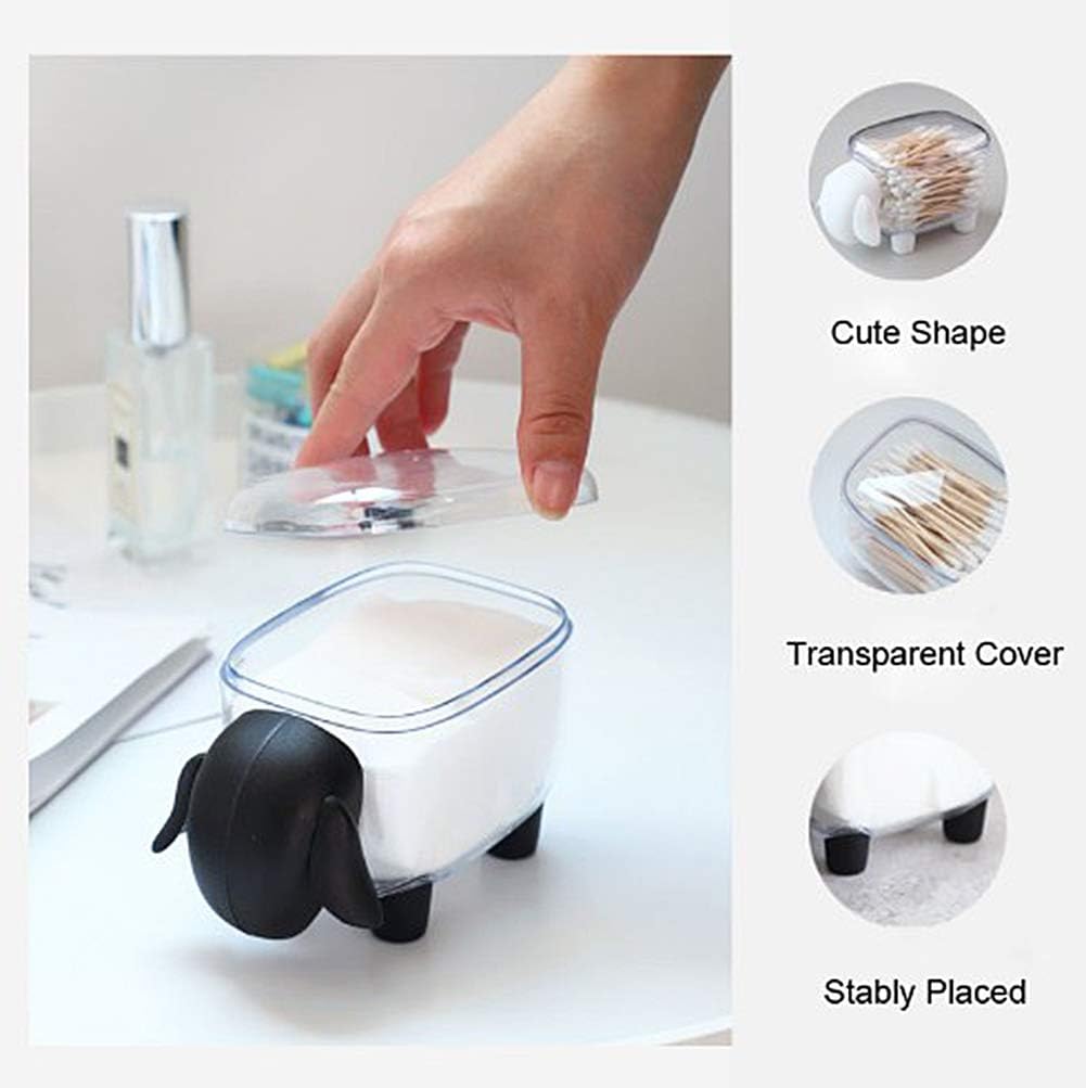 Cute Qtip Holder Dispenser, 2Pcs Cartoon Sheep Shape Cotton Swab Storage Box Cotton Balls Holder Bathroom Vanity Storage Canister(Black)