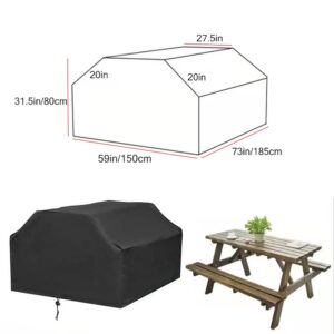 BOSKING 73 Inch Waterproof Picnic Table Cover Black Outdoor Folding Picnic Table Chair Covers Patio Camping Table Bench Covers Rectangle Furniture Cover for Outdoor Backyard Patio Deck Porch (73x59x31.5in)