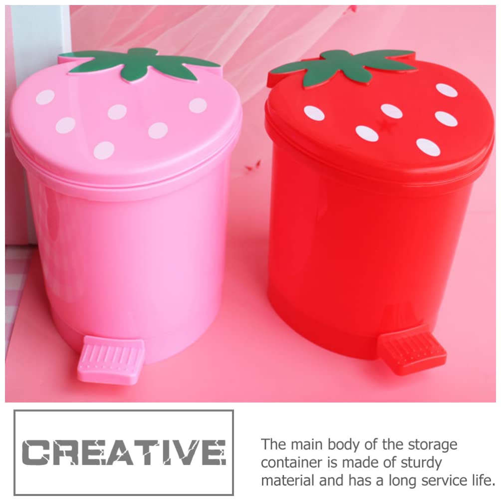 CALLARON Desktop Trash Can Bedroom Garbage Can Cutecore Countertop Trash Cans Trash Recycling Containers Kids Wastebasket Kawaii Table Top Trash Can Office Plastic Compost Bin Strawberry