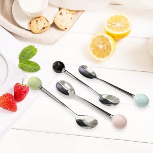 Ouliget Stainless Steel Tea Spoons, Mini Coffee Spoons, Dessert Spoons,Korean Small Spoons with Ceramic Ball, Spoons 4 Pieces 5.5 Inches 4 colors.