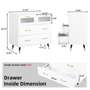 YIGOBUY Small White Dresser, Modern Dresser for Bedroom, 4 Drawer Double Dresser with Wide Drawer and Metal Handles, Wood Dressers & Chests of Drawers for Hallway, Entryway.