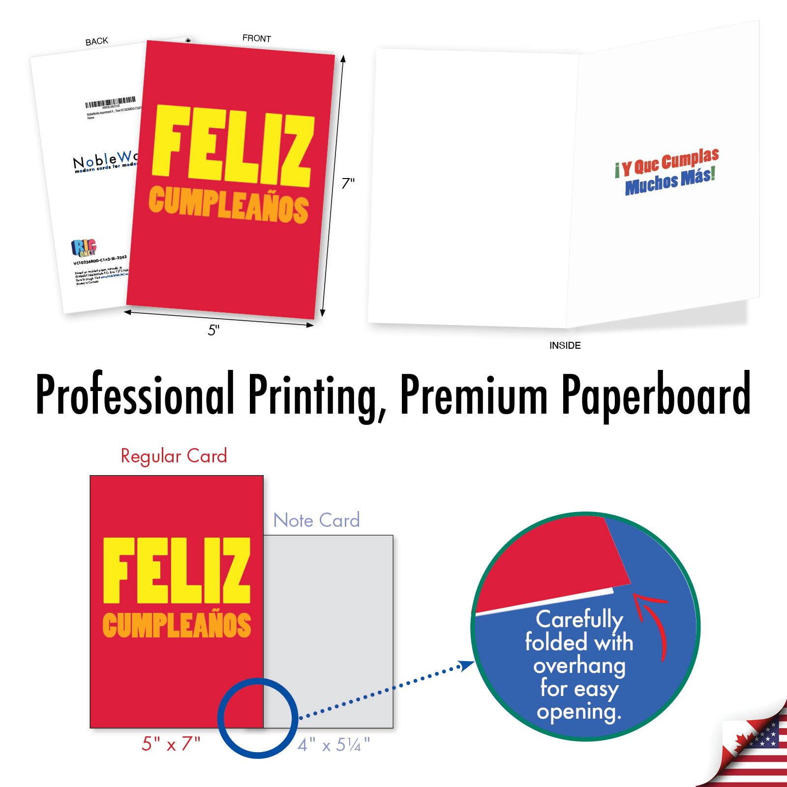 NobleWorks Assortment Pack of 3 Spanish Language Birthday Greeting Cards with Envelopes (3 Designs, 1 Each), Feliz Cumpleaños, Fiesta Time VC10236BDG-C1x3-SL