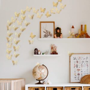 72 pcs 3D Butterfly Wall Decor Stickers, Gold Butterfly Party Decorations Butterfly Wall Decals Butterfly Bedroom Classroom Wedding Cake Balloon Baby Shower Decor Aesthetic for Girl,4 Styles 3 Sizes