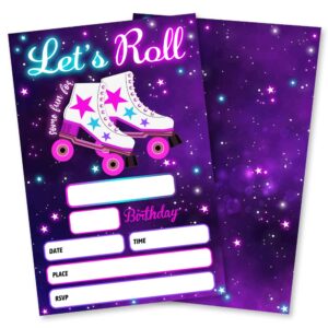 grace yonks roller skating party invitation, roller skating birthday invitation, 20 invitations and envelopes, birthday party invitations, birthday party supplies.(072)