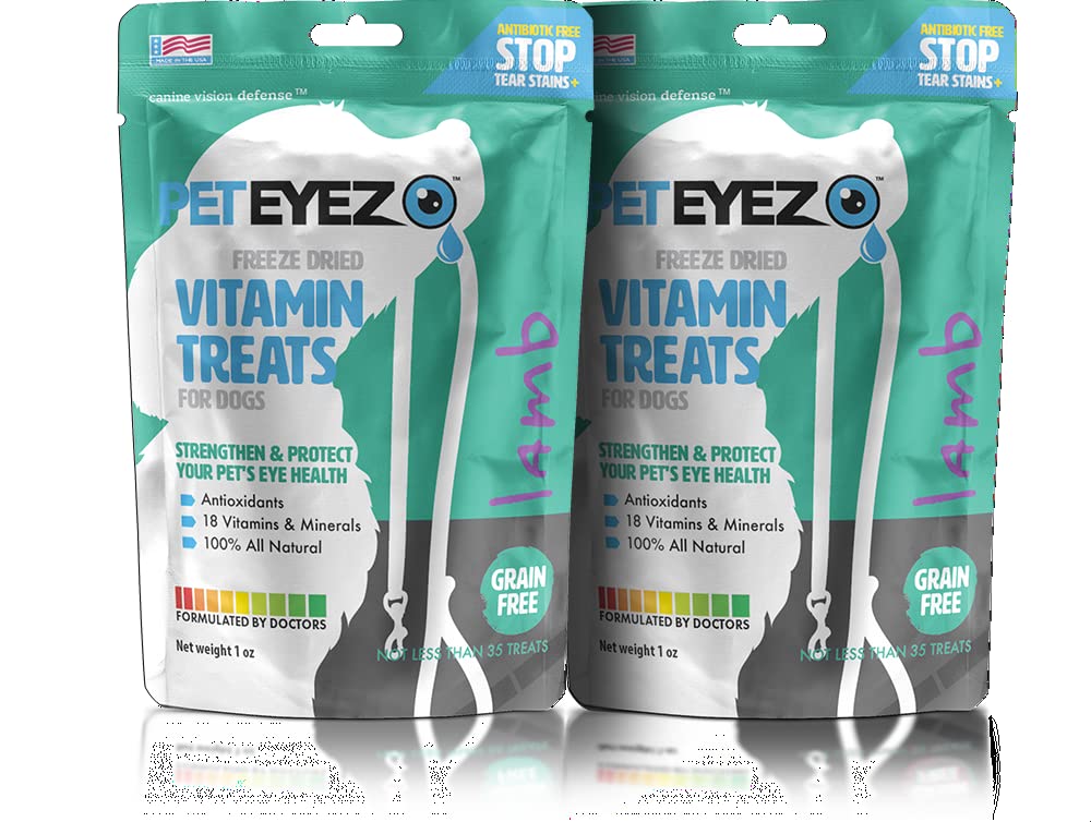 Pet Eyez-Dog Tear Stain Remover - Tear Stain Remover for Dogs - Dog Eye Care -Dog Treats with Astaxanthin, Blueberry Fruit Powder, Lutein, Grain Free, All-Natural Protein (Lamb-2 Pack)