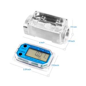 Watflow 1“NPT Turbine Flow Meter with Digital LCD Display for Measuring Diesel Kerosene Gasoline by Gallon, Aluminum Stainless Steel, Blue, 5-50GPM