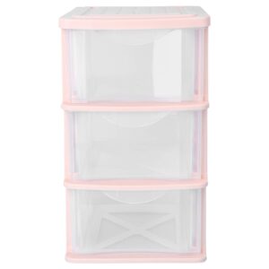 toyvian plastic drawers organizer, 1pc 3-layer desktop storage box transparent storage drawer for home office - pink