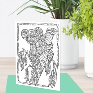 Art Eclect Coloring Nature Greeting and Thank You Note Cards, Zentangle Wildlife Animals Designs, 10 Cards with Green Envelopes included (Wildlife/Green 10 cards)