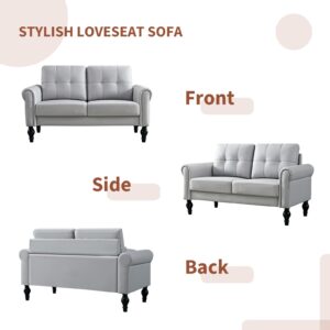 Husbedom 60.6 Inches Loveseat Sofa, Air Leather Small Couches for Small Spaces, Comfy Couch for Living Room, Bedroom, Apartment, Studio, Light Gray