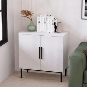 REHOOPEX Storage Cabinet, Modern Accent Buffet Cabinet, Free Standing Sideboard and Buffet Storage with Door, Wood Buffet Sideboard for Bedroom, Living Room, Kitchen or Hallway (1, White)