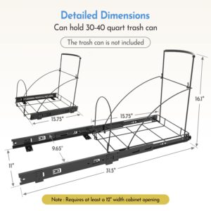 Pull Out Trash Can Under Cabinet，Under Sink Garbage Can Pull Out，Heavy Duty Cabinet Trash Can Pull Out Kit，35qt Sliding Trash Can Cabinet Pull Out for Kitchen，Black (Trash Can Not Included)