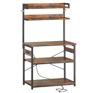 odk bakers rack with power outlet, coffee bar with storage 5-tiers, microwave stand kitchen rack 16.5 * 23.6 * 59 inches, kitchen shelf, rustic brown