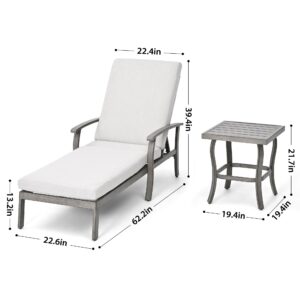 HAPPATIO Aluminum Patio Chaise Lounge Set 3 Pieces, Aluminum Patio Lounge Chair with Side Table, Pool Lounge Chair with Cushions, Outdoor Chaise Lounge Chair for Patio Deck Poolside (Gray)