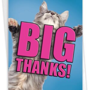 NobleWorks Birthday Thank You Paper Card with 5 x 7 Inch Envelope (1 Card) Cat Big Thanks C2368DTBG