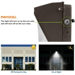 Konlite - 108/90/63W Commercial LED Wall Pack Light with Photocell, IP65 Rated, DLC/ETL Listed Wall Light Fixtures, Wall Lights for Outdoor Lighting, 3 Bright Lvls, Up to 14,040LM, 5000K Daylight