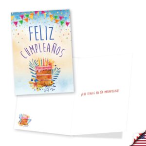 NobleWorks Assortment Pack of 3 Spanish Language Birthday Greeting Cards with Envelopes (3 Designs, 1 Each), Feliz Cumpleaños, Fiesta Time VC10236BDG-C1x3-SL