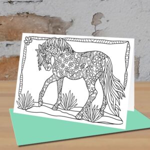 Art Eclect Coloring Nature Greeting and Thank You Note Cards, Zentangle Wildlife Animals Designs, 10 Cards with Green Envelopes included (Wildlife/Green 10 cards)